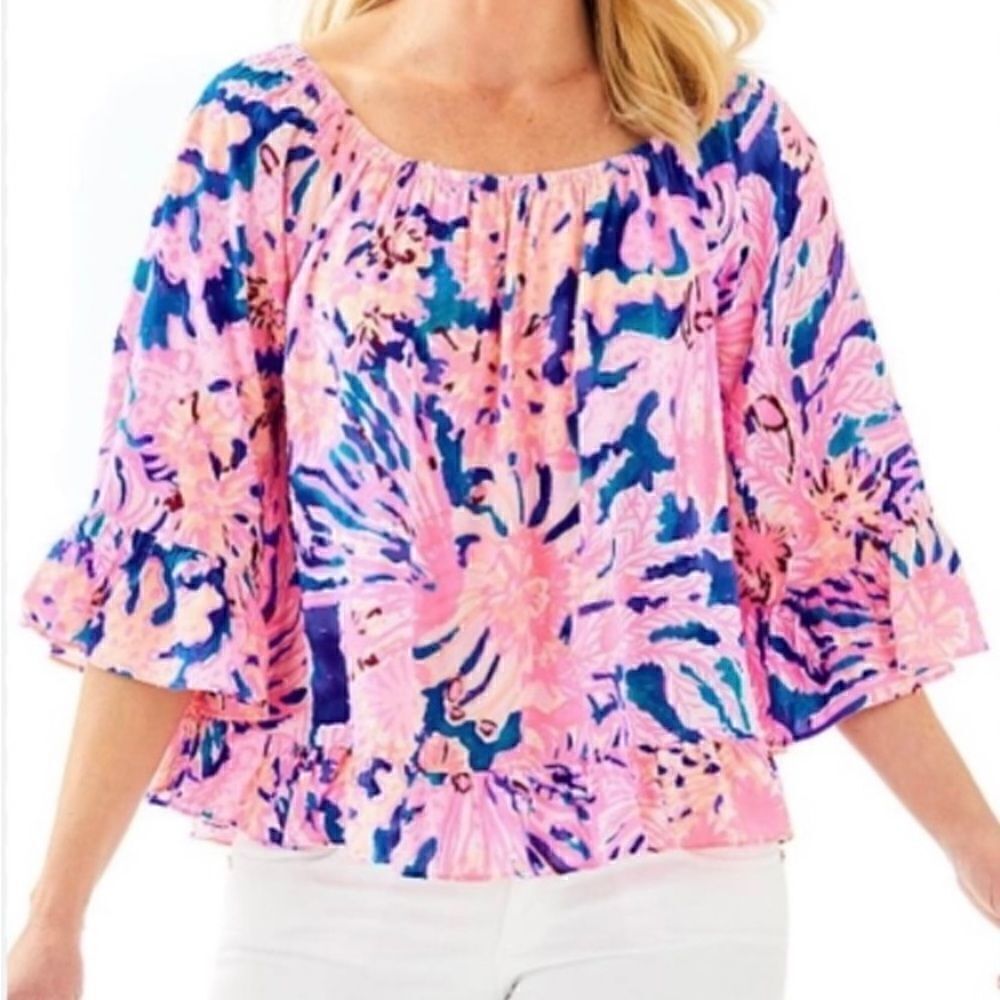 NWT Lily Pulitzer Corie Top Swirling Seadream Women Size S(MSRP$98)